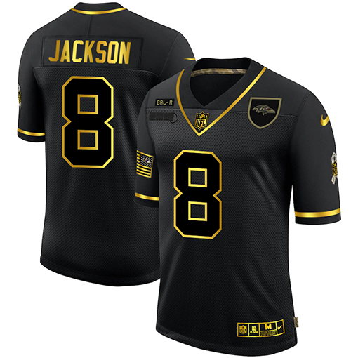 Baltimore Ravens #8 Lamar Jackson Men Nike 2020 Salute To Service Golden Limited NFL black Jerseys->baltimore ravens->NFL Jersey
